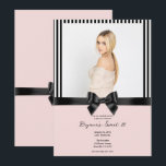 Black Ribbon Bow Stripes Blush Pink Photo Sweet 16 Invitation<br><div class="desc">Customize any way you want.</div>
