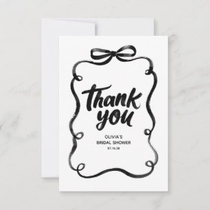 Black Ribbon Bow Whimsical Bridal Shower Thank You Card