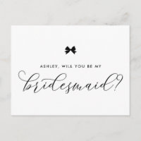 Black Ribbon Bow Will You Be My Bridesmaid Card