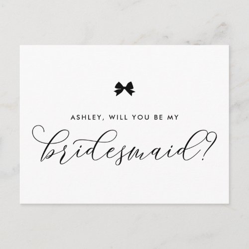 Black Ribbon Bow Will You Be My Bridesmaid Card