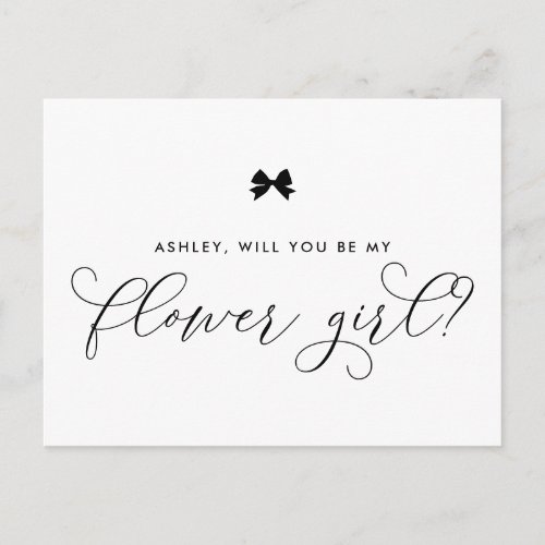 Black Ribbon Bow Will You Be My Flower Girl Card