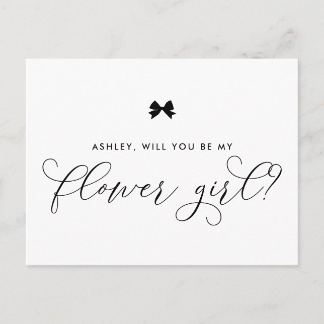 Black Ribbon Bow Will You Be My Flower Girl Card (Front)