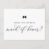 Black Ribbon Bow Will You Be My Maid of Honor Card