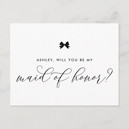 Black Ribbon Bow Will You Be My Maid of Honor Card