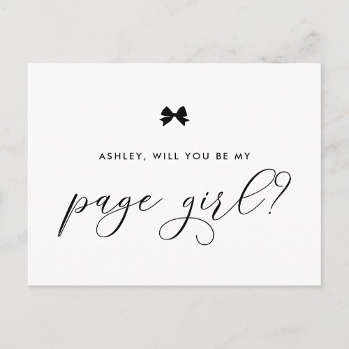 Black Ribbon Bow Will You Be My Page Girl Card