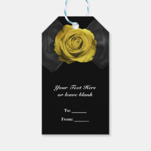 Black Ribbon Bow & Yellow Rose ANY COLOR Favor Gift Tags