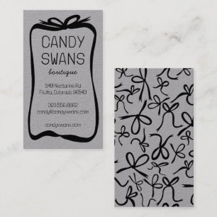 Black Ribbon Bows Sweet Custom Feminine Luxe Gray Business Card