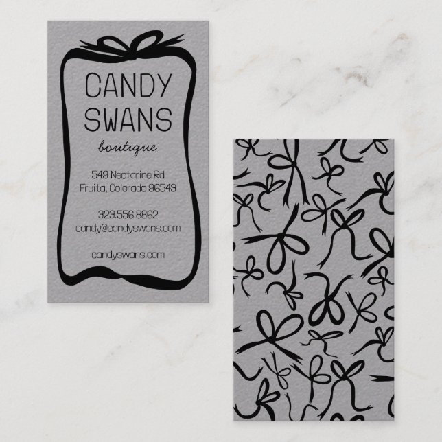 Black Ribbon Bows Sweet Custom Feminine Luxe Gray Business Card (Front/Back)