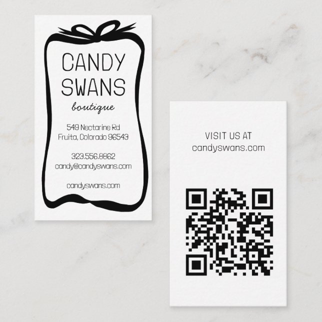 Black Ribbon Bows Sweet Custom QR Code Girly  Business Card (Front/Back)
