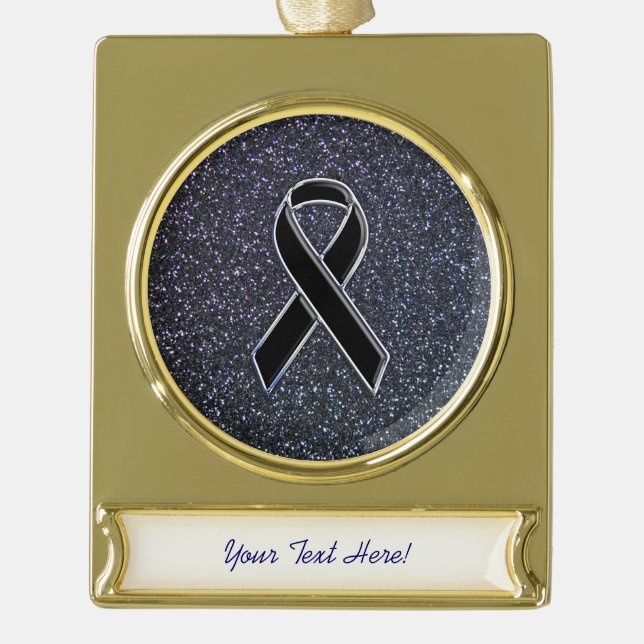 Black Ribbon Decor Gold Plated Banner Ornament (Front)