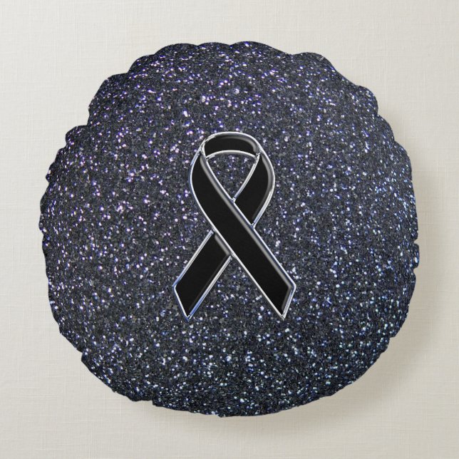 Black Ribbon Decor Round Pillow (Front)