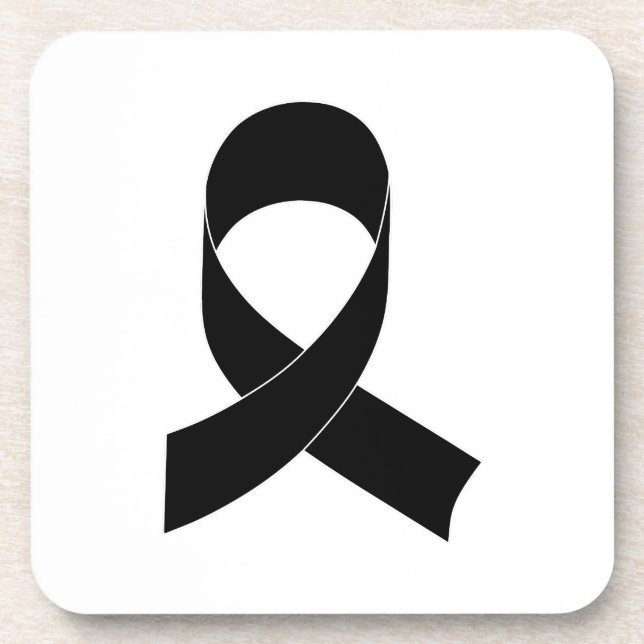 Black Ribbon Drawing Beverage Coaster (Front)