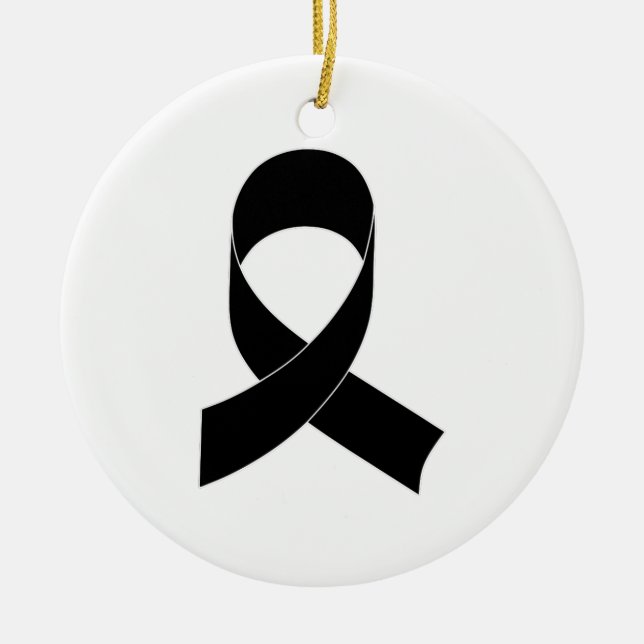 Black Ribbon Drawing Ceramic Ornament (Front)