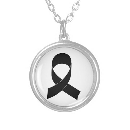 Black Ribbon Drawing Silver Plated Necklace