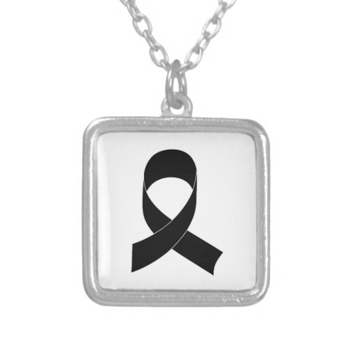 Black Ribbon Drawing Silver Plated Necklace