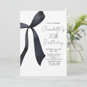 Black Ribbon Elegant 30th Birthday Invitation