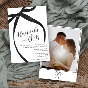 Black Ribbon Engagement Party Invitation