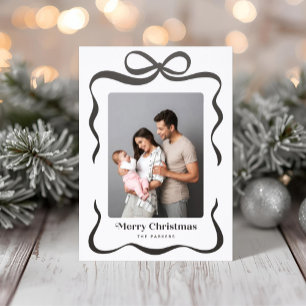 Black Ribbon Gift Bow Merry Christmas Photo Letterpress Photo Cards