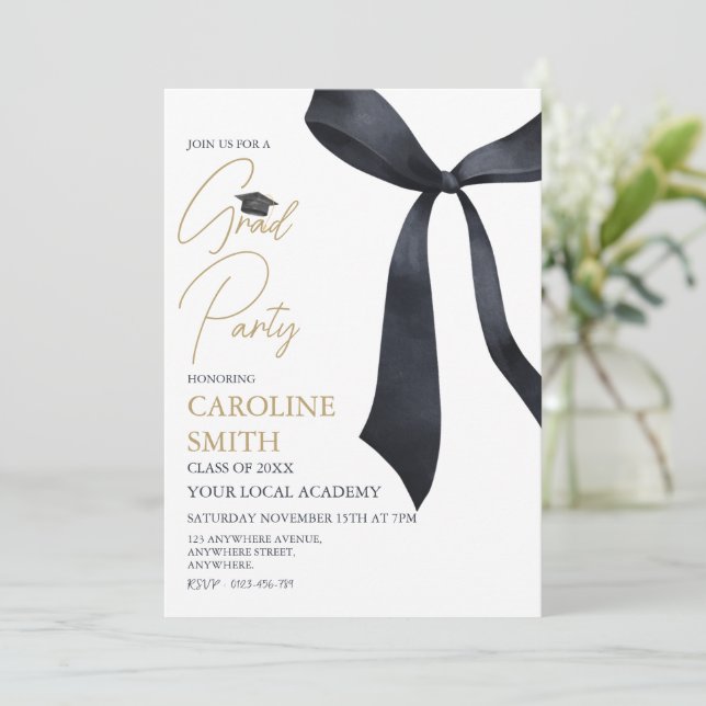 Black Ribbon Graduation Party Invitation (Standing Front)