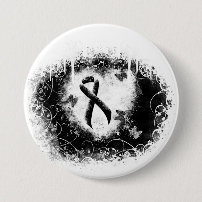 Black Ribbon Grunge Heart Button (Front)
