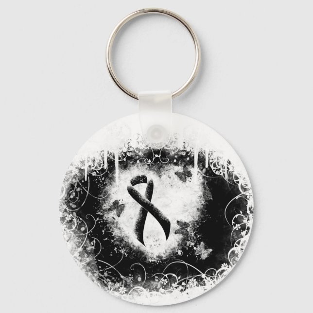 Black Ribbon Grunge Heart Keychain (Front)