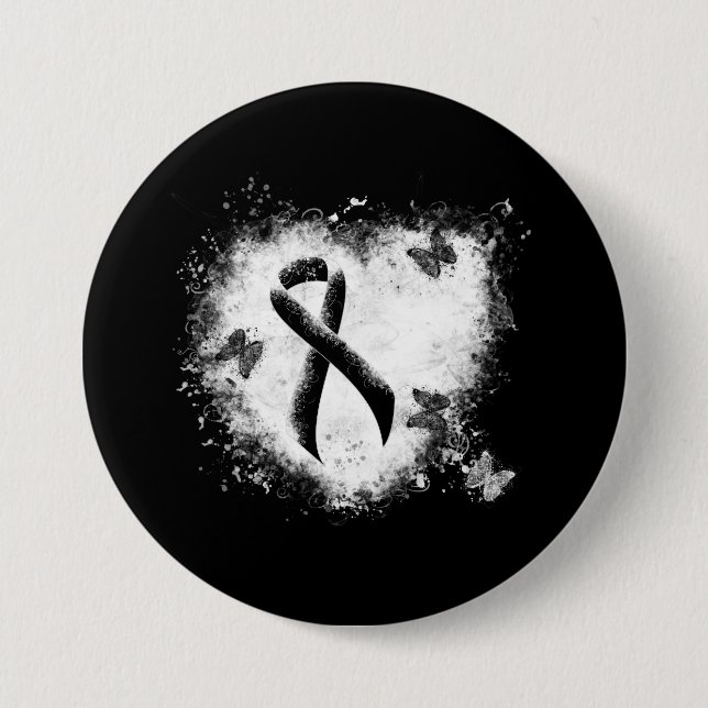 Black Ribbon Grunge Heart Pinback Button (Front)