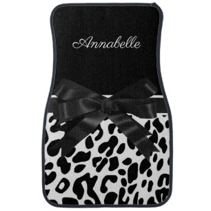 Black Ribbon Leopard Print Car Floor Mat