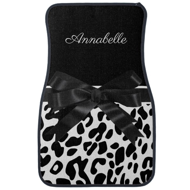 Black Ribbon Leopard Print Car Floor Mat (Front)