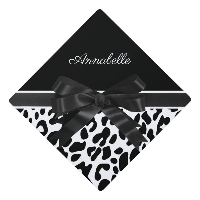 Black Ribbon Leopard Print Graduation Cap Topper (Front)