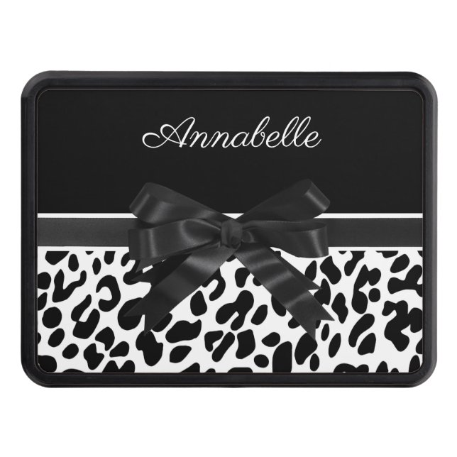 Black Ribbon Leopard Print Hitch Cover (Front)