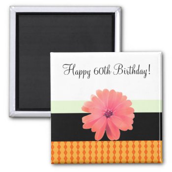 Black Ribbon Orange Flower 60th Birthday Magnet by seashell2 at Zazzle