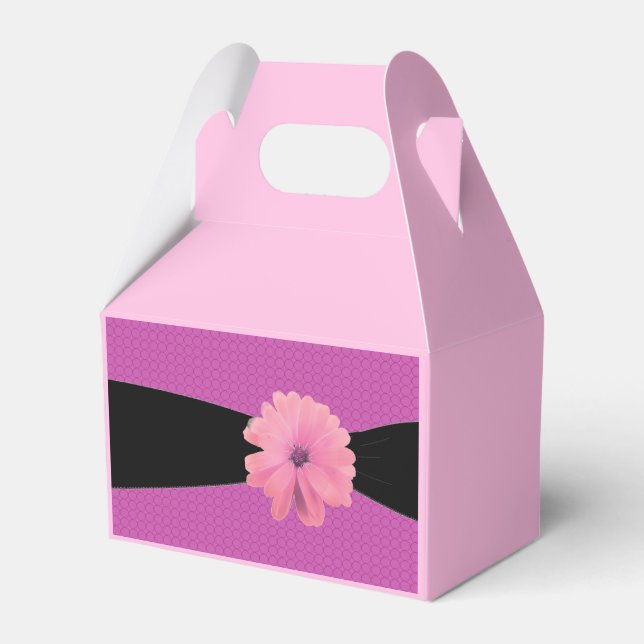Black Ribbon Pink Flower Favor Boxes (Front Side)
