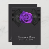 Black Ribbon & Purple Rose Save the Date ANY COLOR Announcement Postcard (Front/Back)