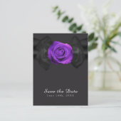Black Ribbon & Purple Rose Save the Date ANY COLOR Announcement Postcard (Standing Front)