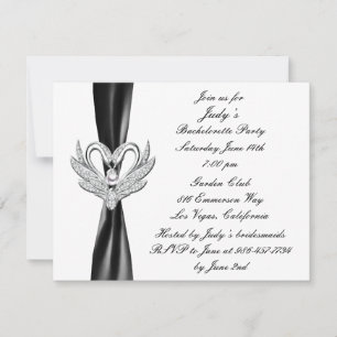 Black Ribbon Silver Swan Bachelorette Party Invite