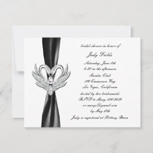 Black Ribbon Silver Swans Bridal Shower Invitation