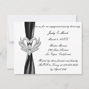 Black Ribbon Silver Swans Engagement Party Invite
