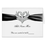 Black Ribbon Silver Swans Folded Table Place Card