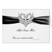 Black Ribbon Silver Swans Folded Table Place Card