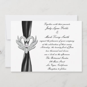 Black Ribbon Silver Swans Invitation
