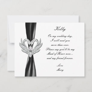 Black Ribbon Silver Swans Maid Of Honor Card