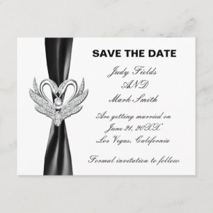 Black Ribbon Silver Swans Save The Date Card