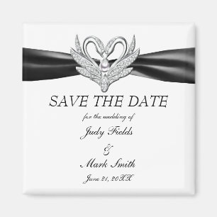 Black Ribbon Silver Swans Save The Date Magnet