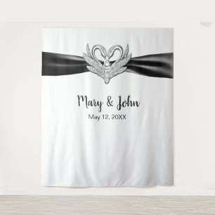 Black Ribbon Silver Swans Wedding Backdrop