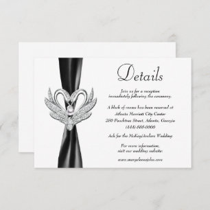 Black Ribbon Silver Swans Wedding Details Enclosure Card