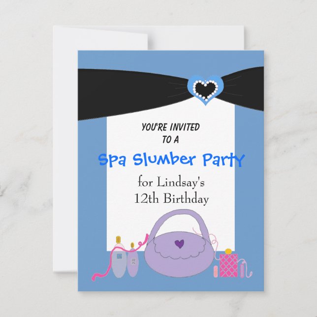 Black Ribbon Spa Birthday Party Invitation (Front)