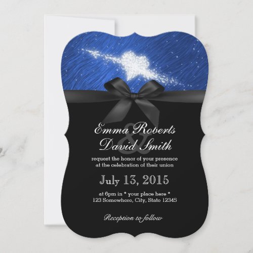 Black Ribbon Sparkle Heart Wedding 5x7 Paper Invitation Card