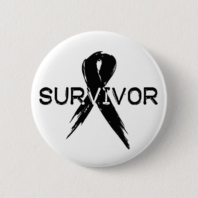 Black Ribbon- Survivor Button (Front)