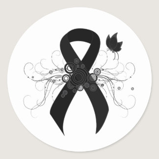 Black Ribbon with Butterfly Classic Round Sticker