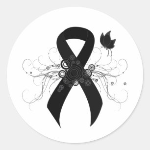 Black Ribbon with Butterfly Classic Round Sticker
